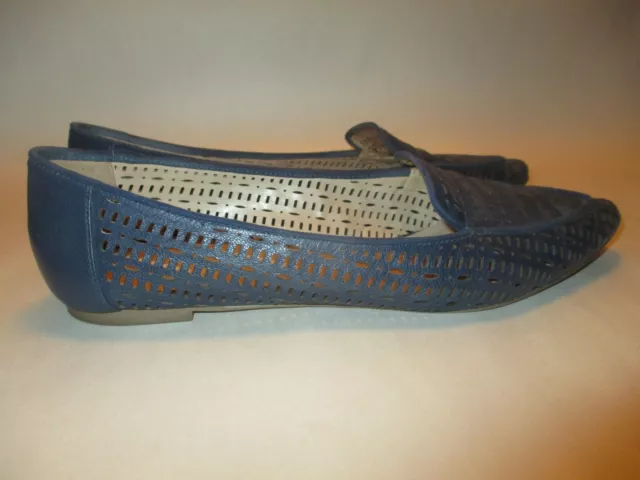 Franco Sarto Soho Womens 8.5M Blue Pierced Pattern Leather Cushion Flats 3