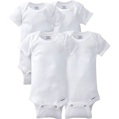 Gerber Baby Unisex Organic 4 Pack White Onesies Short Sleeve Various Sizes NEW