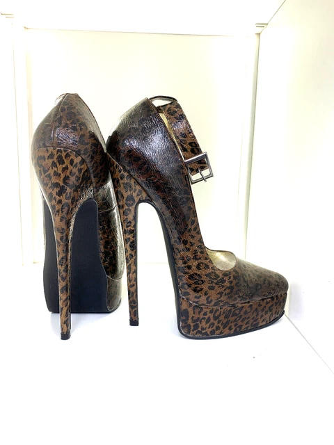 20 cm 42 43 Leopard Brown leather sandals pumps pumps sky high heel