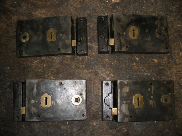 LARGE RECLAIMED VICTORIAN steel / brass / cast iron rim locks with ...