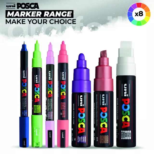 Uni Posca Marker Range - Permanent Water-Soluble Paint Pen - Matt Opaque Colours