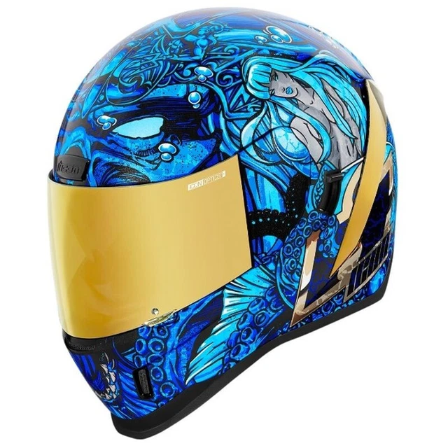 Nwt! Icon Airform 'Ships Company' Motorcycle helmet- Size Medium Blue/gold