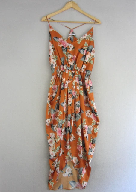 SHEIKE DRESS WOMENS 10 Orange Pink Green Floral Fit Flared Long
