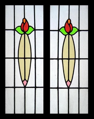 Beautiful Pair Floral English Antique Stained Glass Windows Sidelights