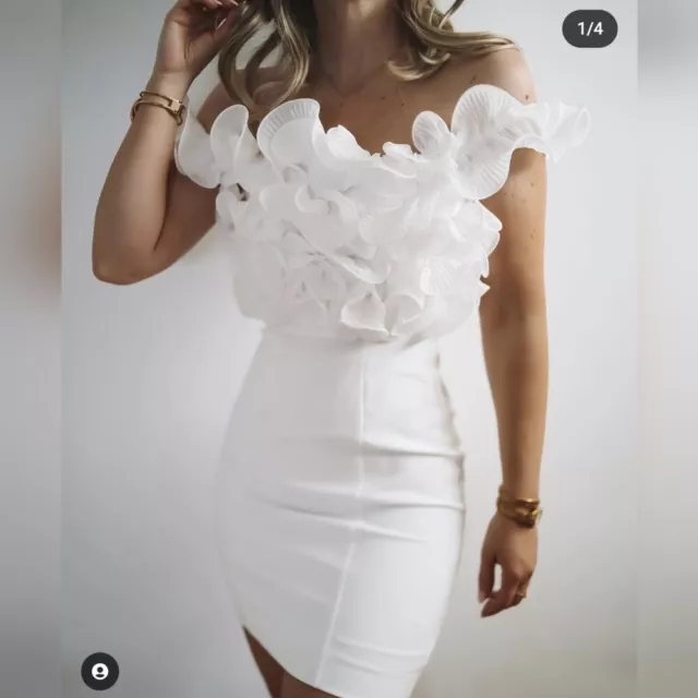 Zara white pleated ruffled mini dress S M L WEDDING BRIDAL COCKTAIL bachelorette