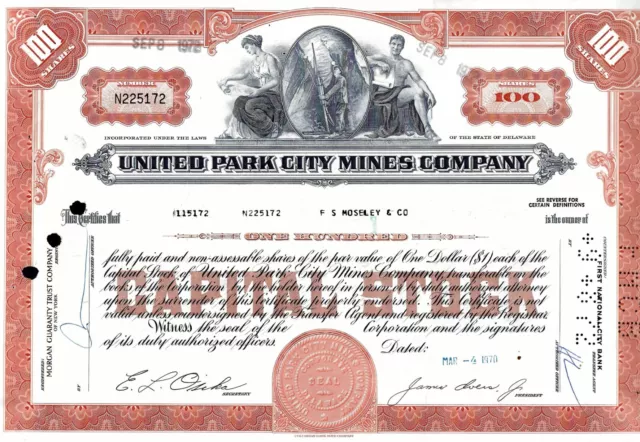 United Park City Mines Company, Delaware,  1970 (100 Shares, braun)
