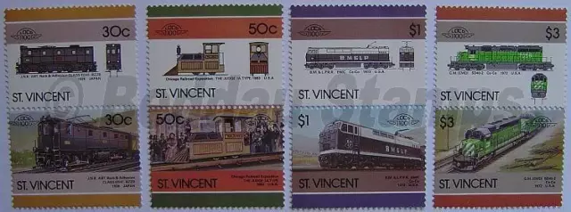 1986 ST VINCENT Set #6 Train Locomotive Railway Stamps (Leaders of the World)