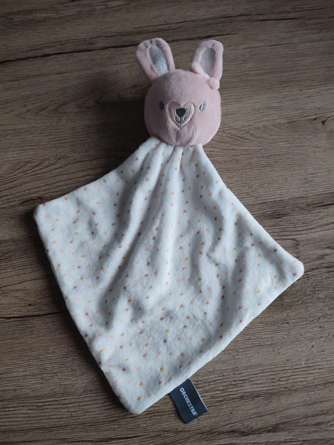 Doudou Plat lapin rose blanc pois orchestra comme neuf