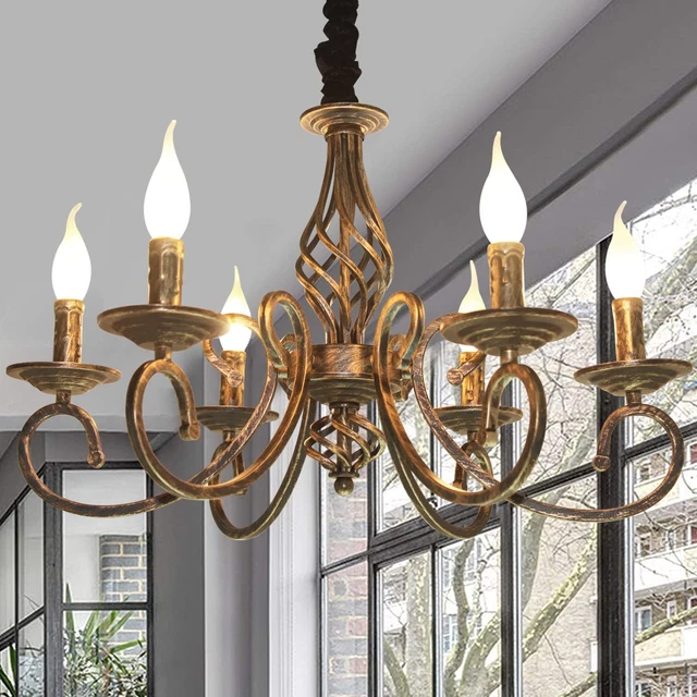 Rustic 6-Light Chandeliers,French Country Vintage Chandelier,Metal in Antique Br