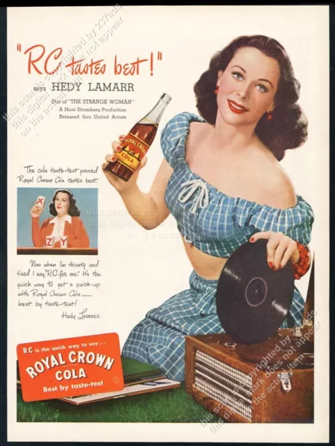 1946 Hedy Lamarr photo RC R.C Royal Crown Cola vintage print ad