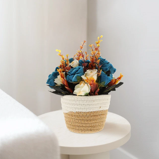 Cesto intrecciato, cesto di fiori, fiore in vaso artificiale, scrivania, artificiale