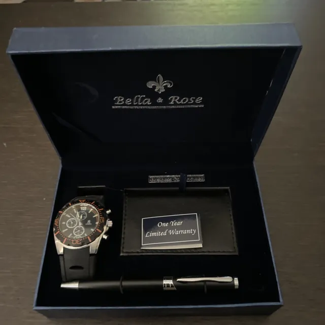 NEW Bella & Rose Mens Watch, Business card holder and Pen Set, great gift