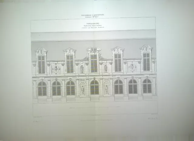 Ancienne Gravure d'Architecture - Fontainebleau, façade de la galerie de Diane