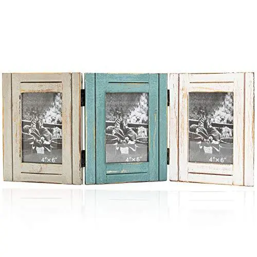 Rustic Trifold Picture Frame 3 Folding 4X6 Hinged Triple Distressed Photo