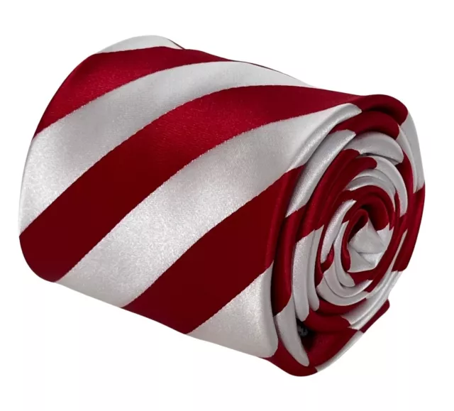 Frederick Thomas red and white silky classic barber stripe-d stripy tie