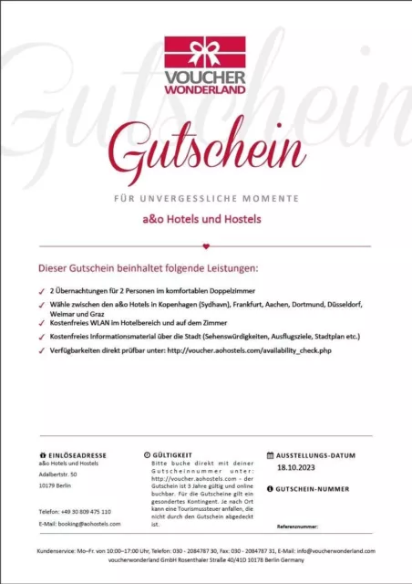 A&O Hotel Gutschein 2 Nächte für 2 Personen: 6 Städte zur Auswahl /