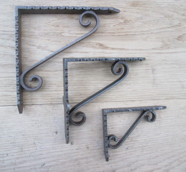 PAIR Antique Cast Iron Scroll shelf Wall Bracket Support books storage LARGE 6"