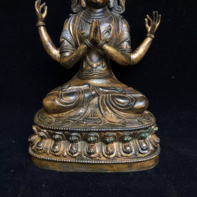 Chinese Exquisite Handmade Bronze gilt Guanyin statue 3
