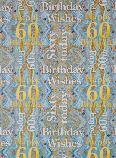 2 Sheets Of Good Quality Thick Glossy 60Th Birthday Wrapping Paper