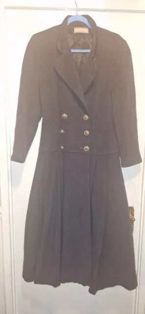 Vintage Mansfield grey Military Style Swing Coat Size 8-10 Wool & Cashmere Vgc