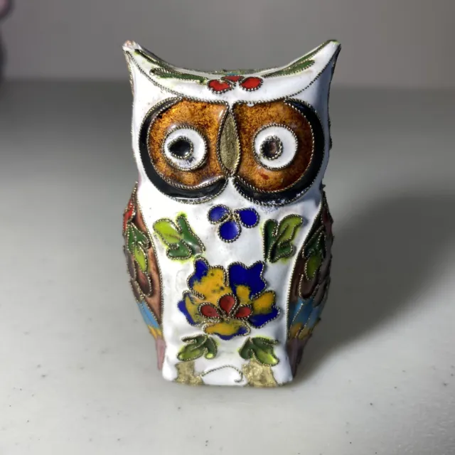 Chinese Copper Cloisonne Enamel Handmade Exquisite Two-sided Owl Statue