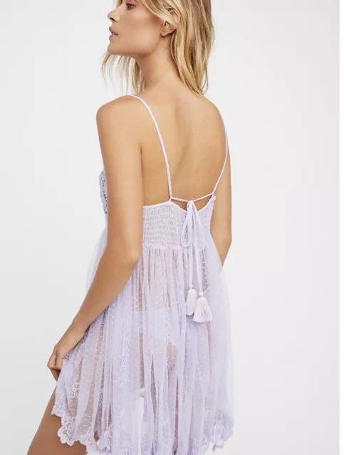 NEW Free People Lavender Say Hello To Heaven Sheer Mesh Midi Slip Dress Sz L 2