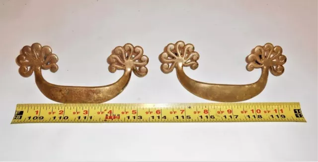Vintage Solid Brass French Provincial style Drawer Pulls Pair 4 Inch CC