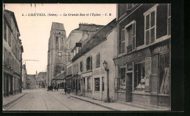 CPA Crèteil, La Grande-Rue et l´Èglise