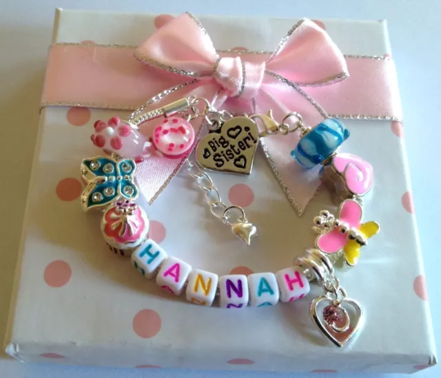 Personalised girls ANY NAME big sister daughter niece choose charm bracelet gift