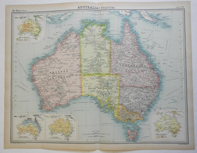 AUSTRALIA POLITICAL MAP Population Density Vegetation Rainfall 1922 ...