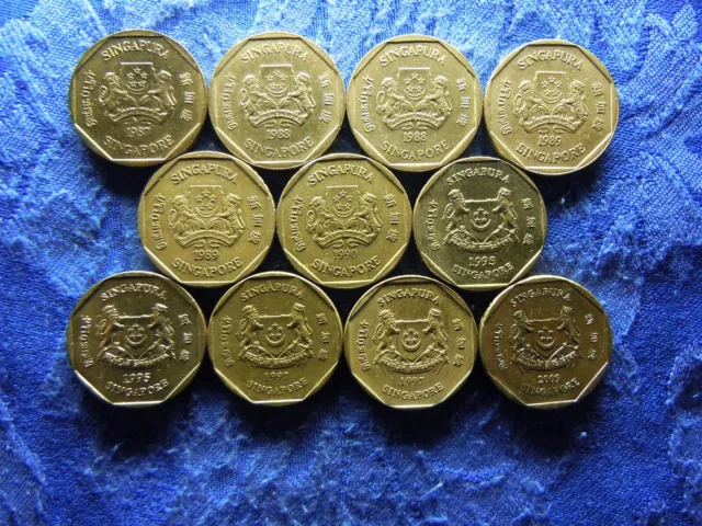 Singapore 1 Dollar 1987, 1988Pos.a&B, 1989Pos.a&B, 1990, 1995, 1997Pos.a&B, 2009