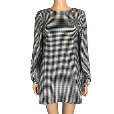Zara Women's Houndstooth Shift Dress Mini Long Sleeve Side Stripe Size Small