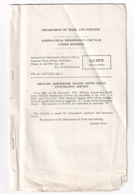 Department of Trade & Industry Aeronautical Information Rundschreiben UK Broschüre 1971