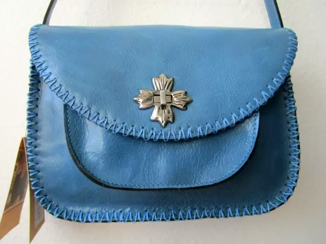 Patricia Nash Beaumont Sunflower Blue Leather Flap Crossbody Purse - Nwt