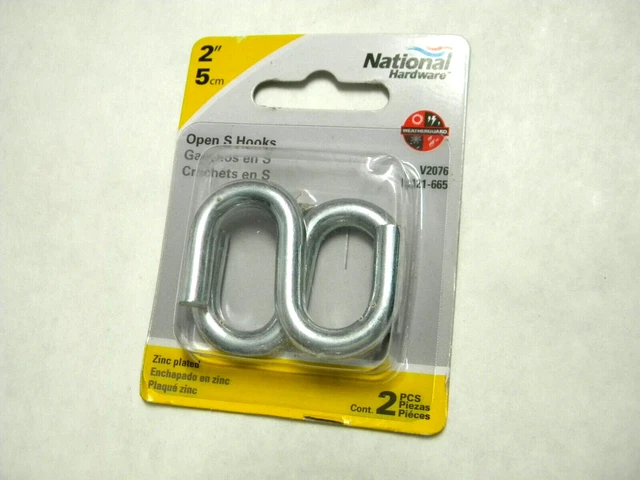 National Hardware 2”  N121-665 V2076 Open S Hooks in Zinc plated, 2 pack