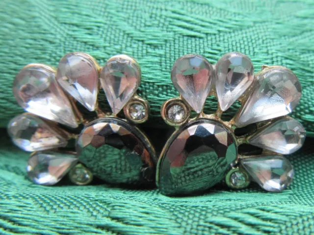 Vintage Art Deco Stud Earrings Teardrop Paste Stones ? Crystal ? Aurora Borealis