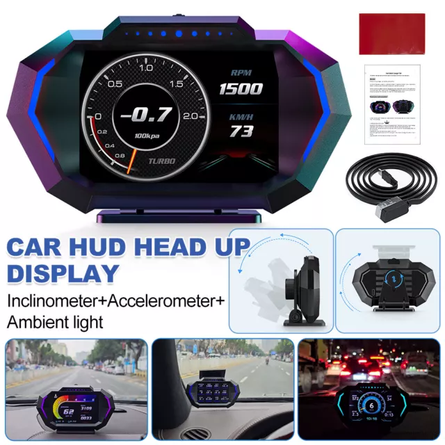 OBD2+GPS HUD Gauge Head Up Display Car Digital Odometer Alarm Boost Water Temp