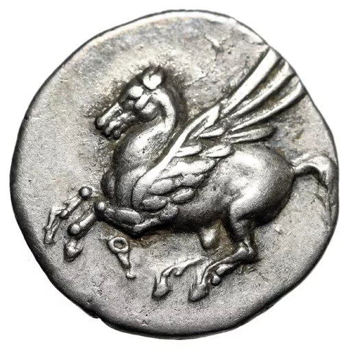 Corinthia, Corinth AR Drachm "Pegasus Flying & Aphrodite" Extremely Rare Control