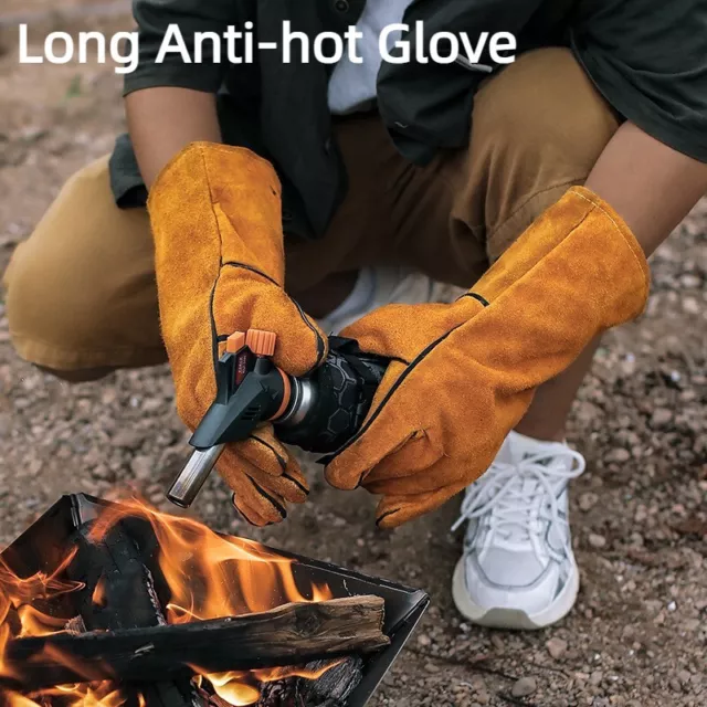 Outdoor Camp BBQ Long Anti-hot Gloves Cowhide Leather Heat Resistant Protection