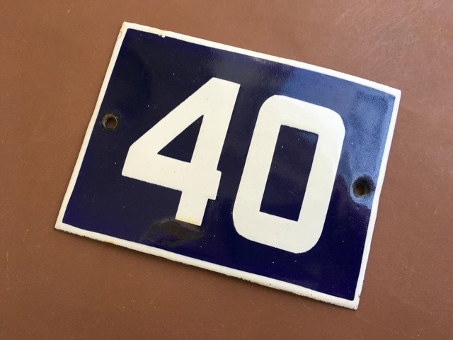 ANTIQUE VINTAGE FRENCH ENAMEL SIGN HOUSE NUMBER 40 DOOR GATE SIGN BLUE 1950's
