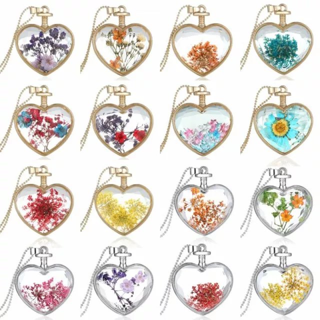 Hot Natural Real Dried Flower Resin Glass Floating Locket Pendant Necklace Gift 3