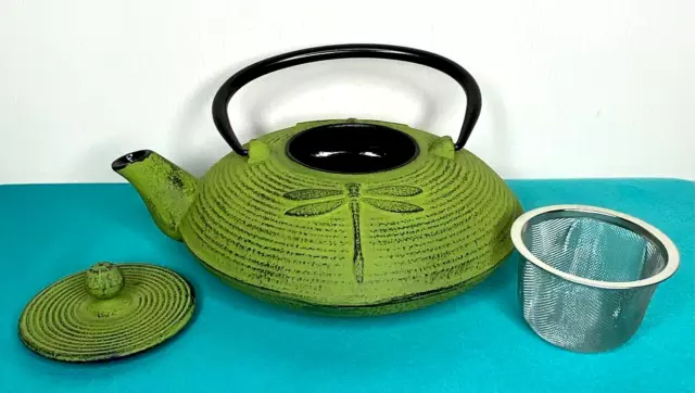 Green Dragonfly Japanese Cast Iron Teapot with Stainless Steel Infuser *READ