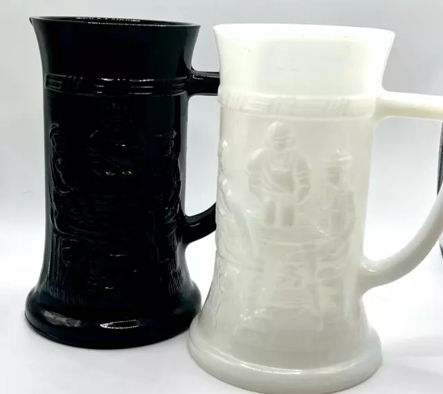 Indiana Black & White Milk Glass Tiara Tavern German 6" Beer Stein Mugs Tankard