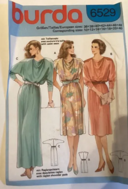 Schnittmuster Burda 6529 Damen Kleid Bluse vintage 80er Jahre