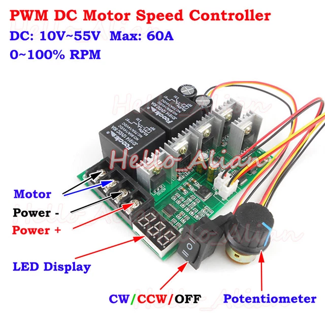 Regolatore Velocità Motore DC DC 10-55 V 60A PWM Regolatore Di Velocà Del Motore 0-100% RPM Controller PWM Per Motori 12V 24V 48V - 13