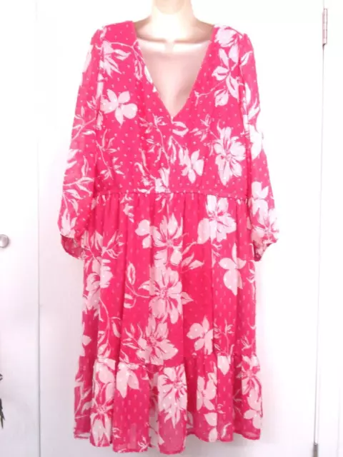 TORRID Dress Size 1 1X Mini Clip Dot Voluminous Pink White Babydoll Easter 3