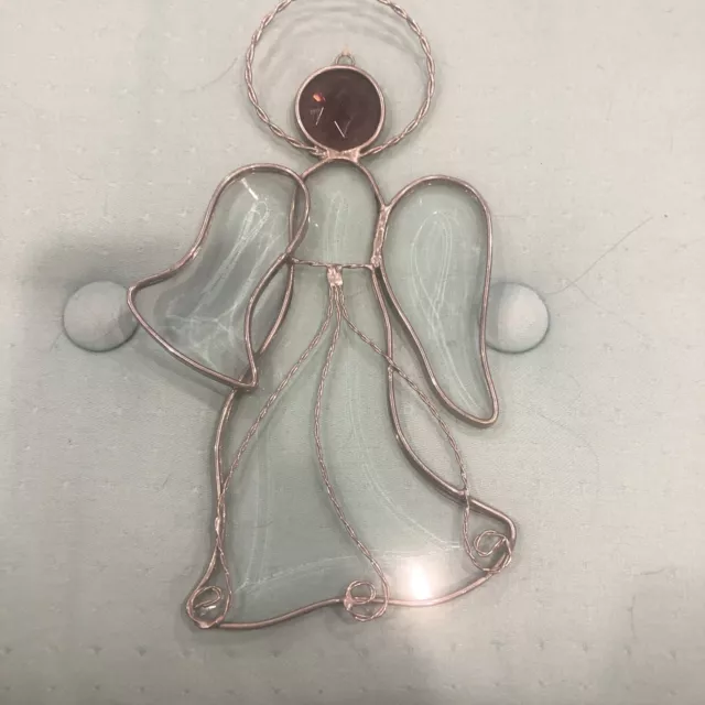Beautiful Hand Made Stained Glass Window  Angel Sun Catcher Clear With Amethyst
