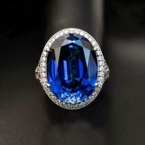 3.50Ct Oval Lab-Created Blue Sapphire Women's Wedding Ring 14K White Gold Plated