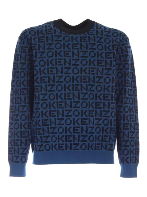 Kenzo L39404 Mens Blue/Black Monogram Sweater Size L