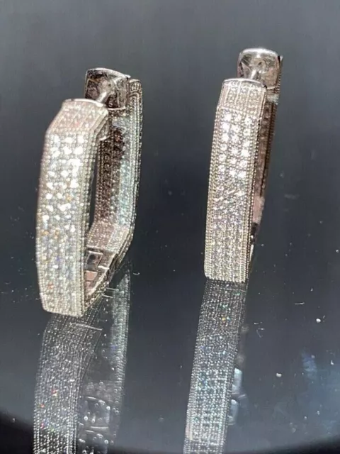 3CT ROUND CUT Simulated Diamond Hoop Huggie Earrings In 14K White Gold ...